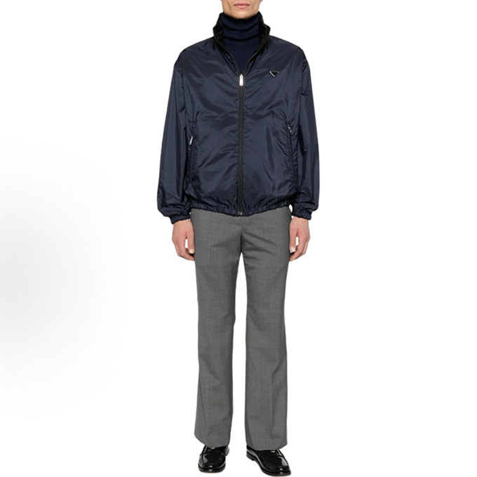 prada reversible nylon stand collar zip jacket